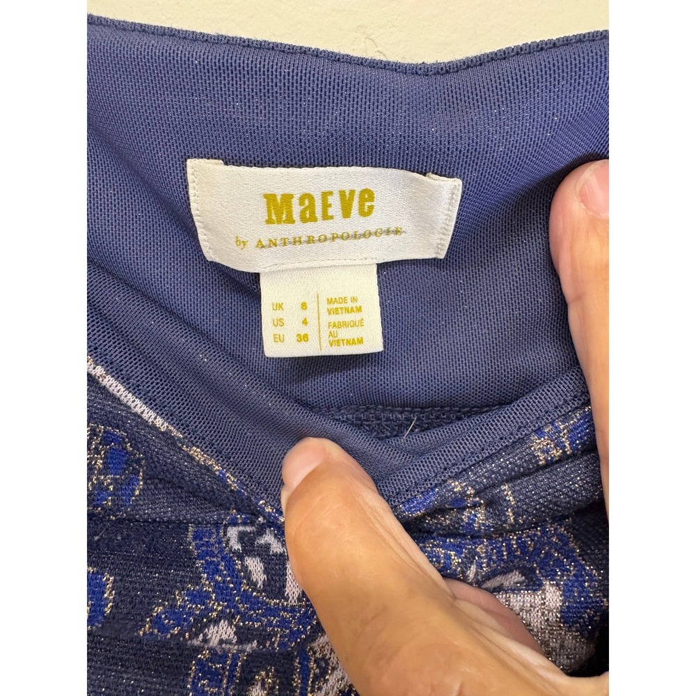 Maeve Anthropologie Blue Gold Metallic Paisley Jacquard Wide Leg Pants Size 4 - Picture 3 of 7